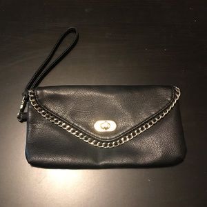 Black Faux Leather Wristlet / Clutch with Metal Detail
